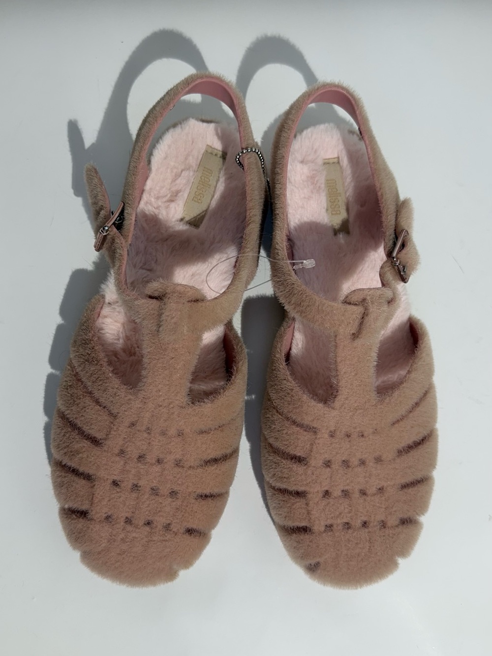 NWOT Melissa Anthropologie Possession Warm Pink Fuzzy Sandals - Picture 5 of 15